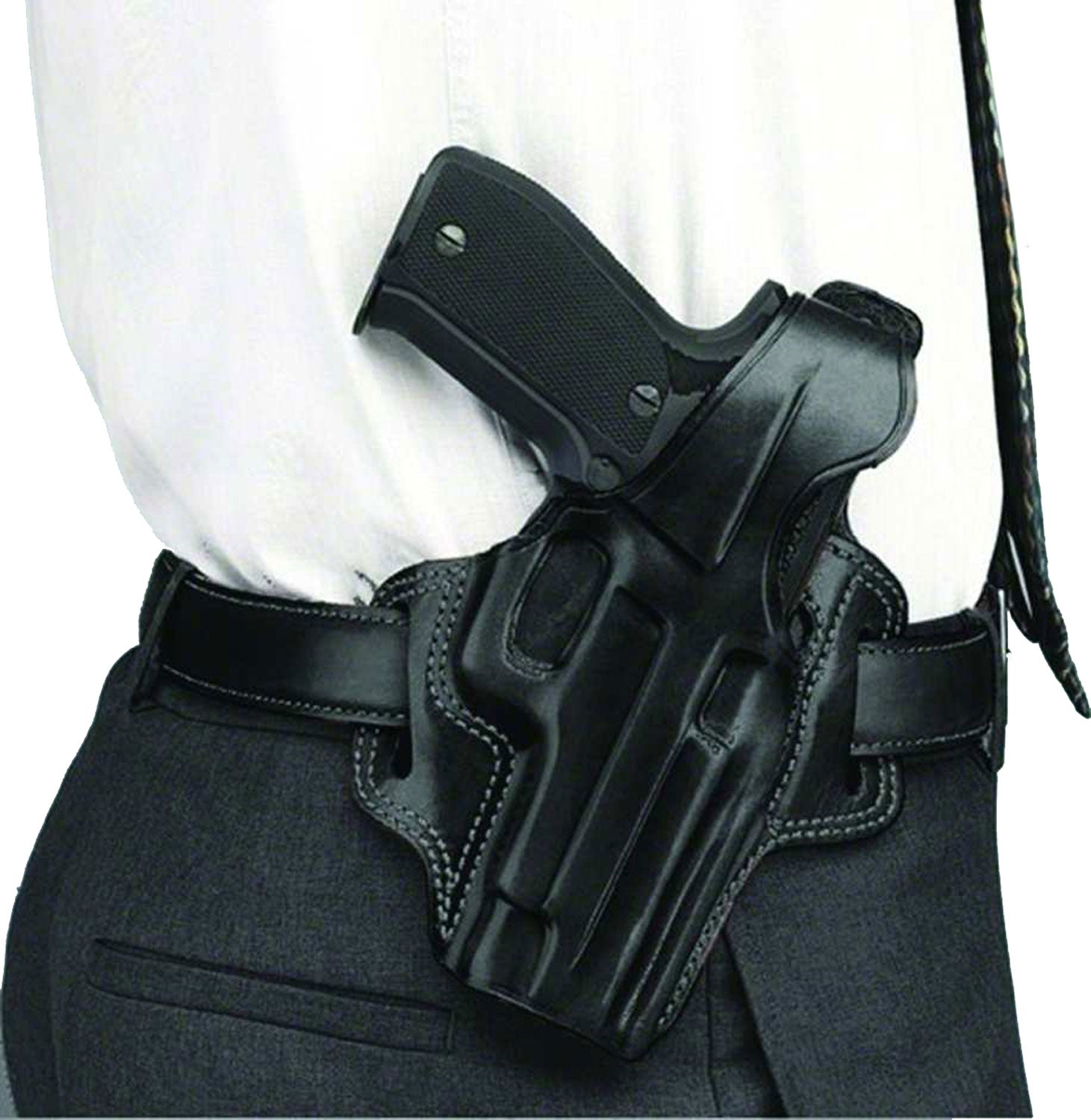 Galco FL104B Fletch OWB Black Leather Belt Slide Fits Ruger GP100 Fits S&W L Frame Right Hand