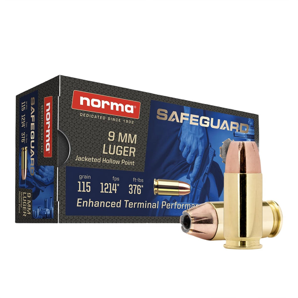 Norma 9mm Luger / Parabellum Safeguard 115gr JHP Ammo