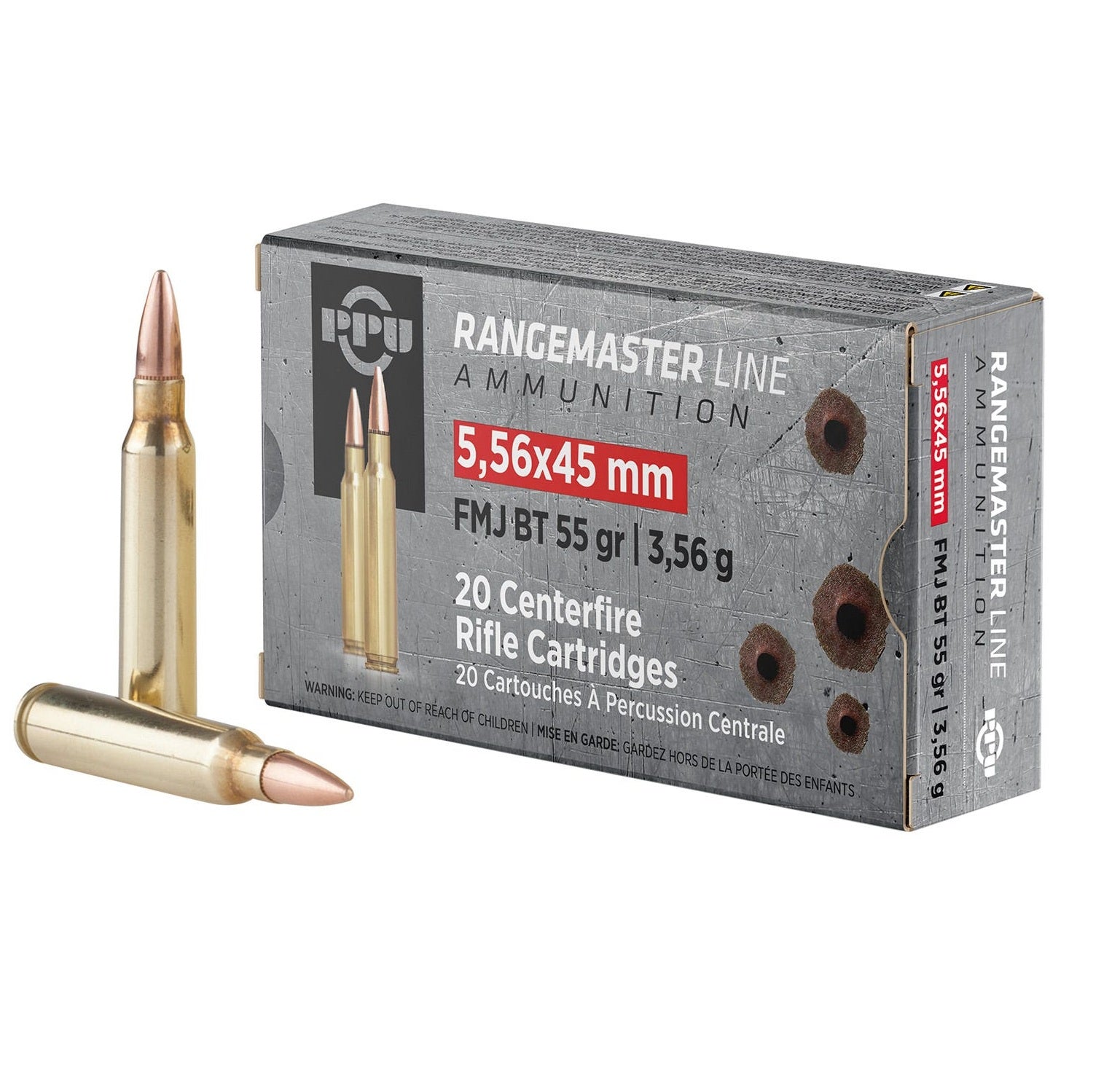 PPU 5.56x45 NATO Rangemaster 55gr FMJ BT Ammo
