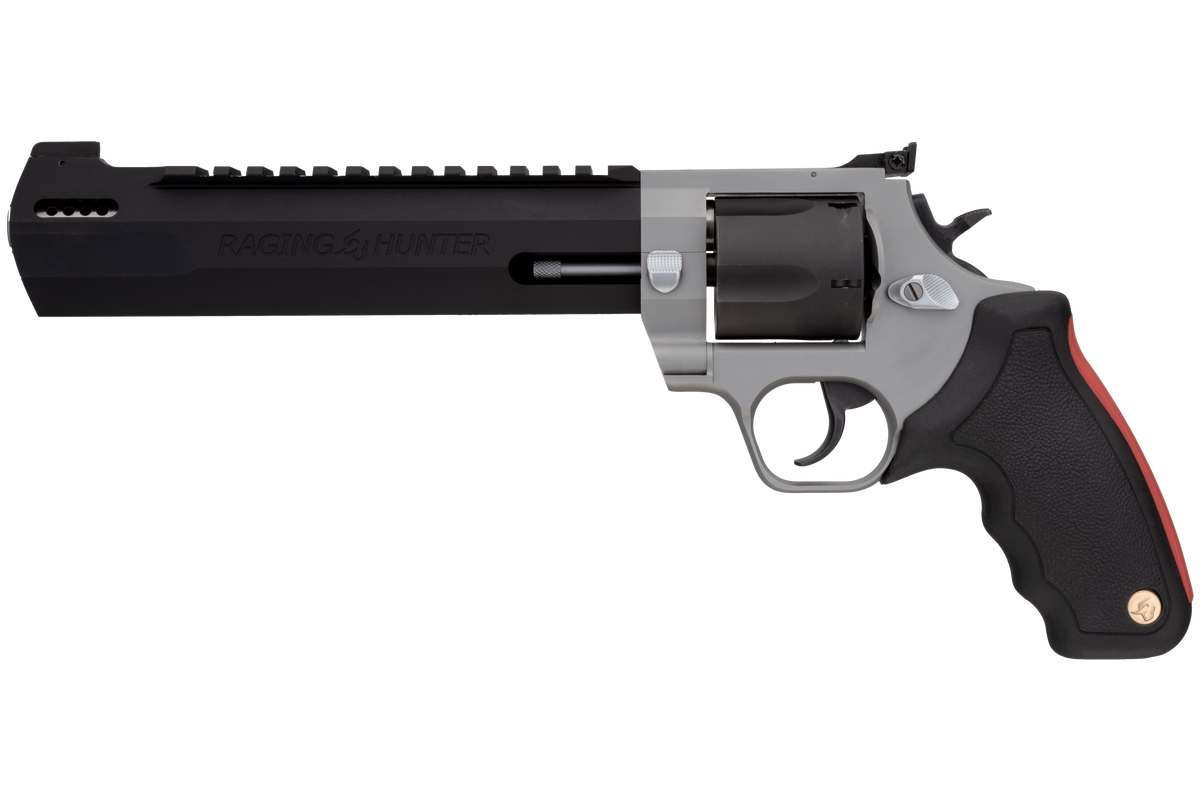 Taurus 2454085RH Raging Hunter 454 Casull 5rd 8.37" Matte Black Oxide Cylinder & Barrel Matte Stainless Steel Frame Black Rubber with Integrated Red Cushion Insert Grip