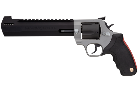 Taurus 2454085RH Raging Hunter 454 Casull 5rd 8.37" Matte Black Oxide Cylinder & Barrel Matte Stainless Steel Frame Black Rubber with Integrated Red Cushion Insert Grip