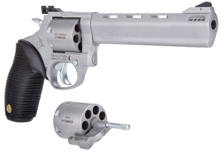 Taurus 2-692069 692 Medium 38 Special +P/357 Mag/ 9mm Luger 7 Shot 6.50" Matte Stainless Vent Rib Barrel, Cylinder & Frame, Black Ribber Grip, Transfer Bar Safety, Exposed Hammer, 2 Cylinders