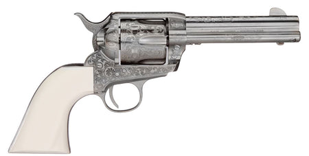 Taylors & Company 200057 1873 Cattleman Outlaw Legacy 45 Colt (LC) Caliber with 4.75" Barrel, 6rd Capacity Cylinder, Overall Nickel Engraved Finish Steel & Ivory Synthetic Grip