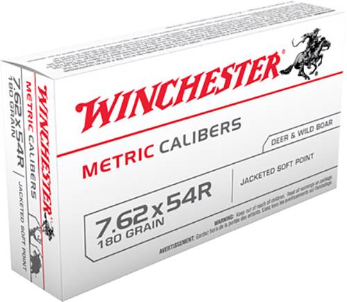Winchester 7.62x54mmR METRIC CALIBERS Full Metal Jacket/Soft Point Deer 180gr JSP Ammo