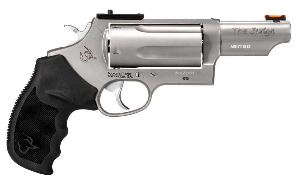 Taurus 24410P39T Judge T.O.R.O. Compact Frame 45 Colt (Long Colt)/410 Gauge 5rd 3" Matte Stainless Steel Barrel, Cylinder & Frame, Black Rubber Grip, Transfer Bar Safety, Exposed Hammer, Optics Ready