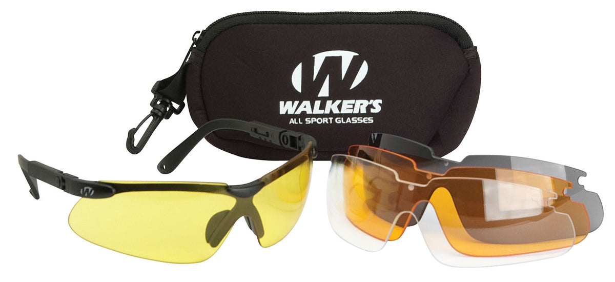 Walker's GWPASG4L2 Sport Glasses Combo Adult Clear/Smoke Gray/Amber/Yellow Lens Polycarbonate Black Frame
