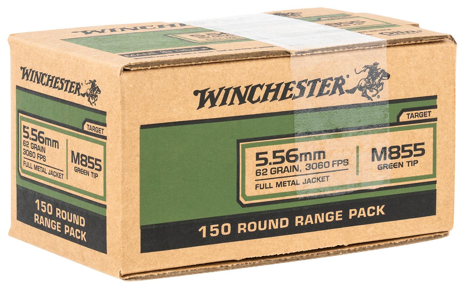 Winchester 5.56x45 NATO M855 62gr FMJ Green Tip Ammo - 150 Rounds