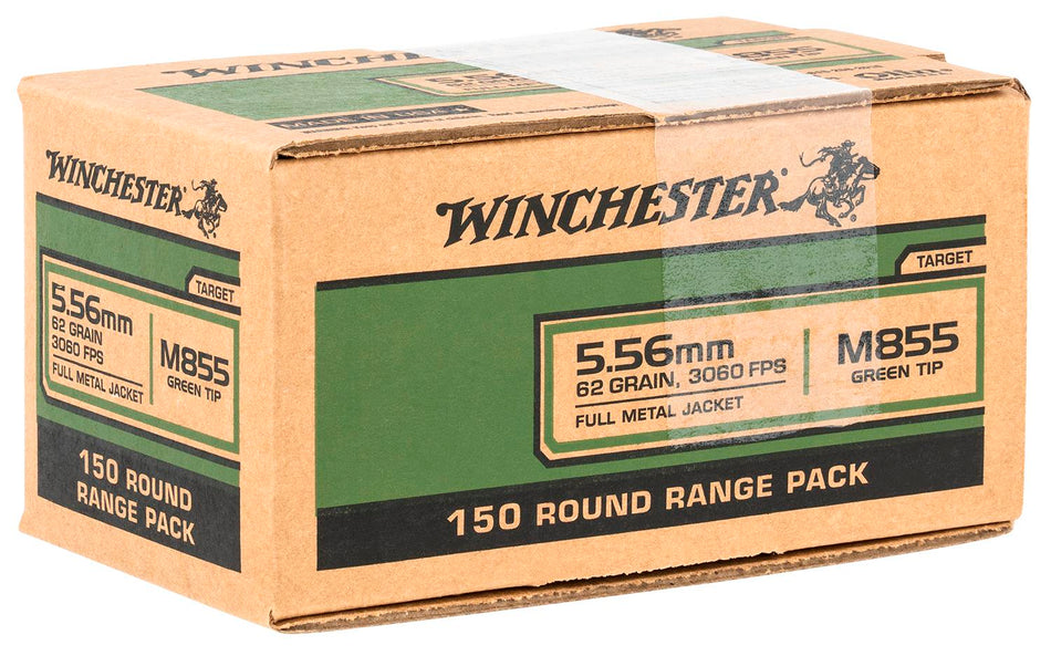 Winchester 5.56x45 NATO M855 62gr FMJ Green Tip Ammo - 150 Rounds
