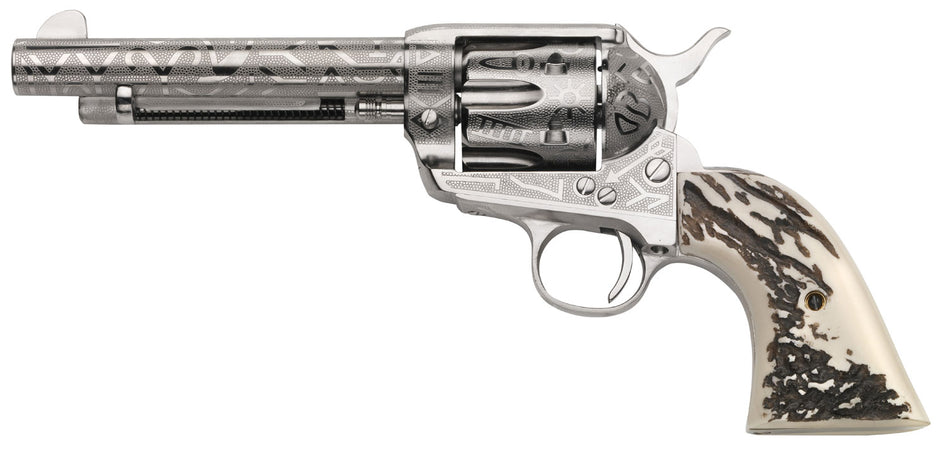Taylors & Company OG1407 1873 Cattle Brand 357 Mag 6rd 5.50" Nickel Engraved Imitation Stag Grip