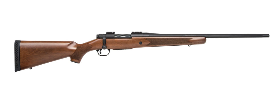 Mossberg 27835 Patriot 243 Win 5+1 22" Matte Blued Fluted Barrel, Drilled & Tapped Matte Blued Stainless Steel Receiver, Walnut Fixed Stock, Right Hand