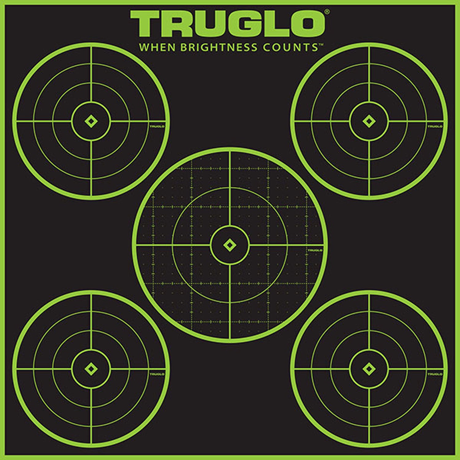 TruGlo TG11A12 Tru-See 5-Bull Target Self-Adhesive Heavy Paper Black/Green 12"x12" 5-Bullseye 12 Pack