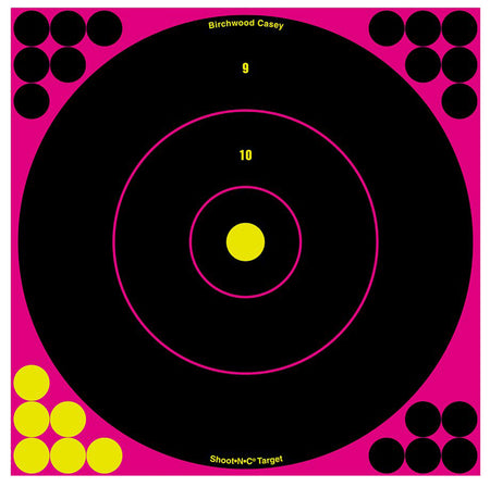 Birchwood Casey 34027 Shoot-N-C Reactive Target Self-Adhesive Paper Black/Pink 12" Bullseye 5 Pack