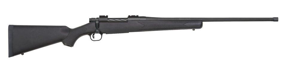 Mossberg 28248 Patriot Full Size 7mm PRC 3+1 24" Matte Blued Fluted Threaded Barrel, Drilled & Tapped Matte Blued Stainless Steel Receiver, Black Fixed Synthetic Stock