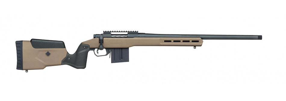 Mossberg 28149 Patriot LR Tactical 308 Win 7+1 24" Matte Blued Threaded Bull Barrel, Matte Blued Picatinny Rail MDT Oryx Tactical M-LOK Flat Dark Earth Synthetic Stock, Right Hand