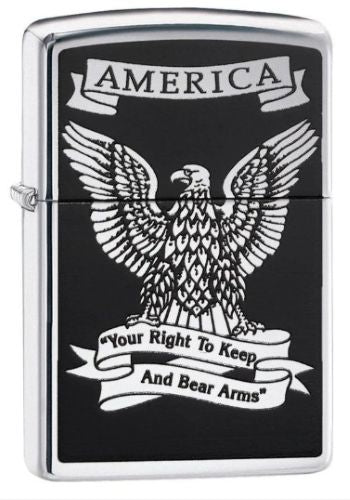 ZIPPO WINDPROOF LIGHTER EAGLE RIGHT TO BEAR ARMS