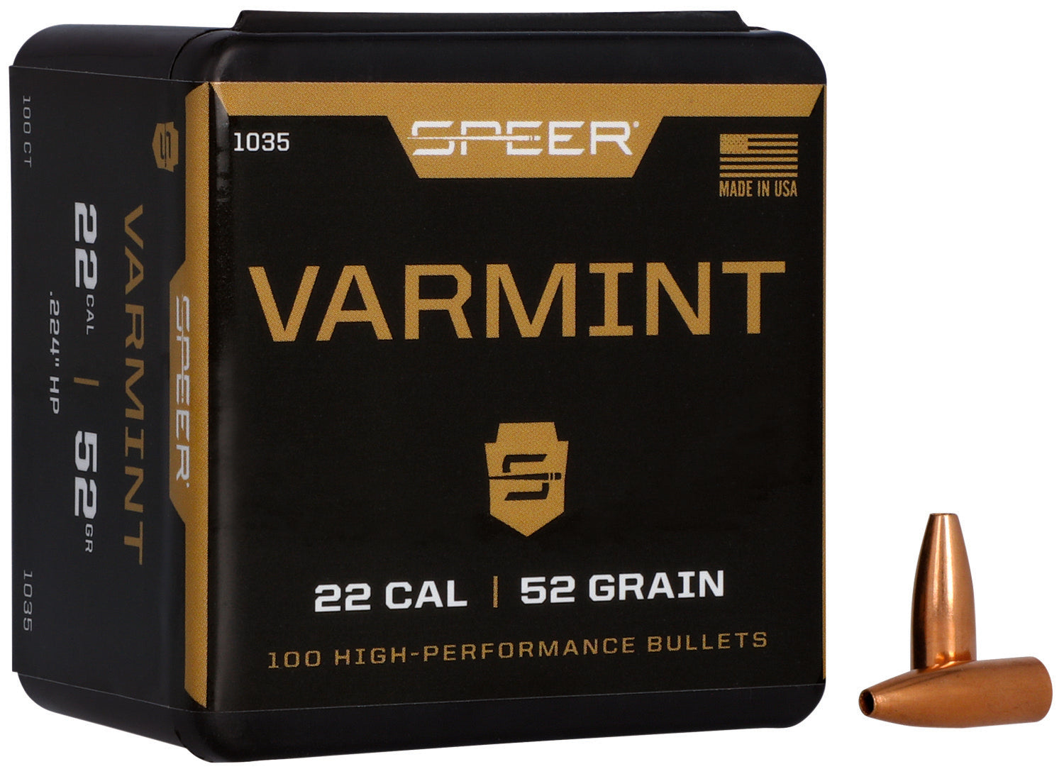 Speer 1035 Varmint 22Cal 52gr Hollow Point 100 Per Box/5 Case
