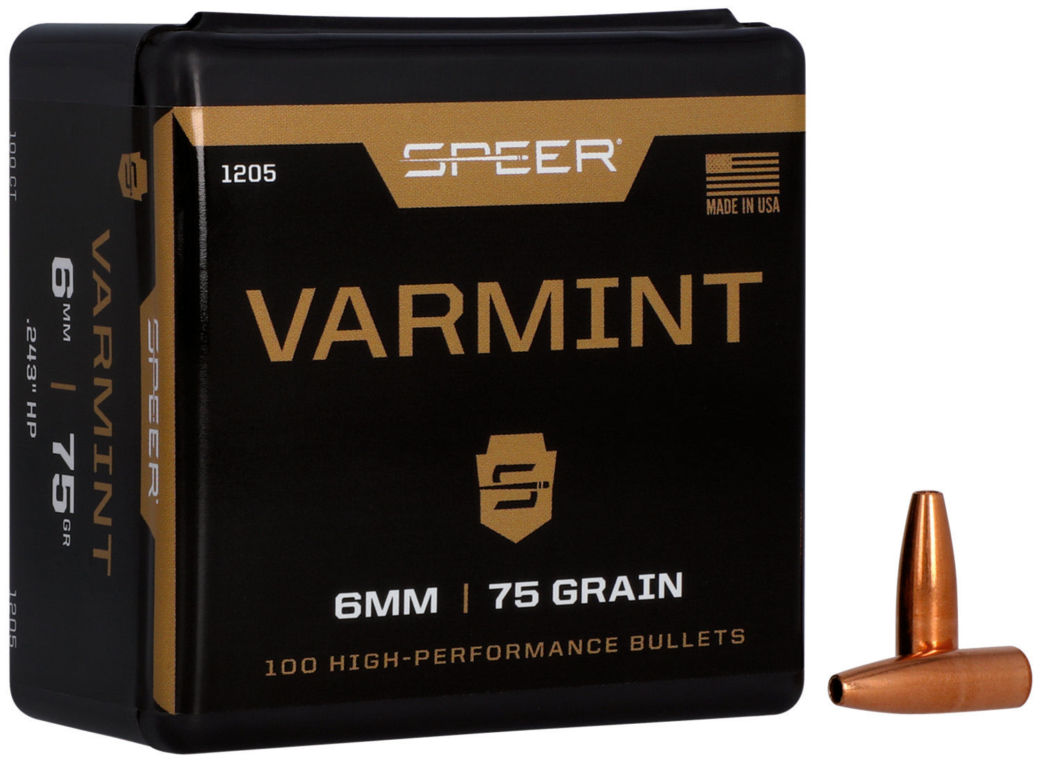 Speer 1205 Varmint 6mm 75gr Jacketed Hollow Point 100 Per Box/5 Case