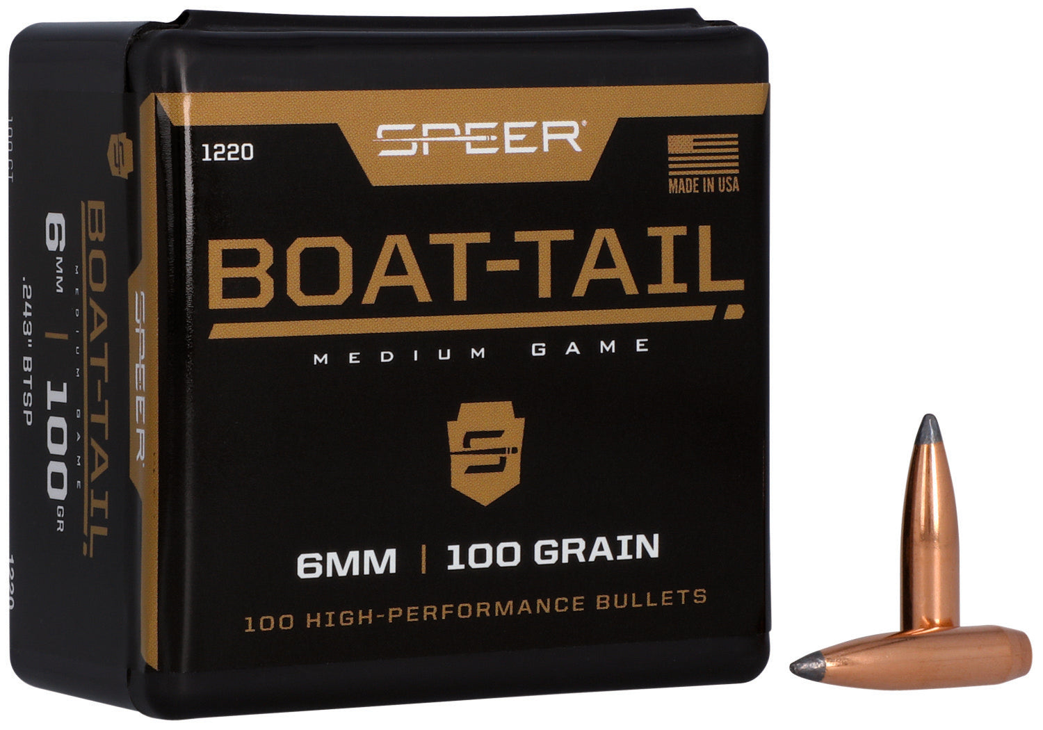 Speer 1220 Boat-Tail 6mm 100gr Jacketed Soft Point Boat Tail 100 Per Box/5 Case