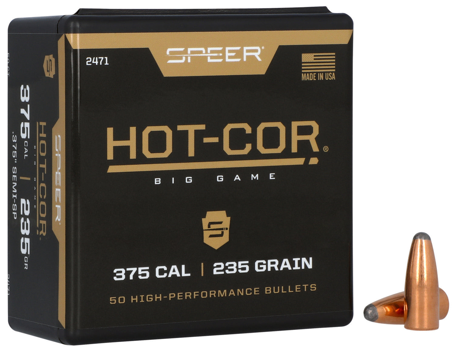 Speer 2471 Hot-Cor 375Cal 235gr Semi Spitzer Soft Point 50 Per Box/5 Case