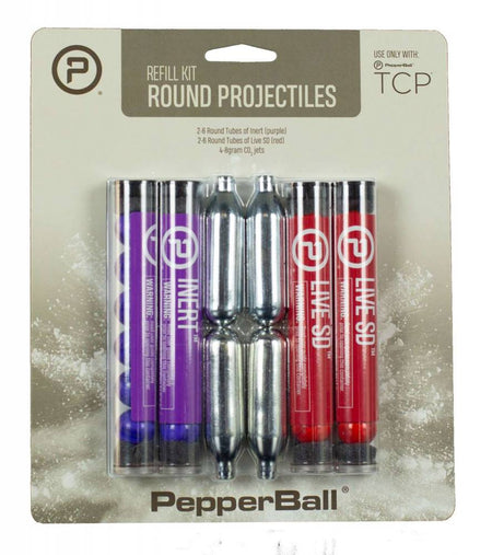PEPPERBALL TCP  ROUND PROJECTILE REFILL KIT (2) 6CT TUBES INERT (2) 6 CT TUBES LIVE SD (4) 8GR CO2