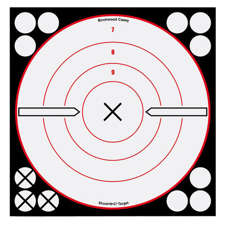 Birchwood Casey 34802 Shoot-N-C Reactive Target Self-Adhesive Paper Black/Red/White 8" Bullseye 6 Pack