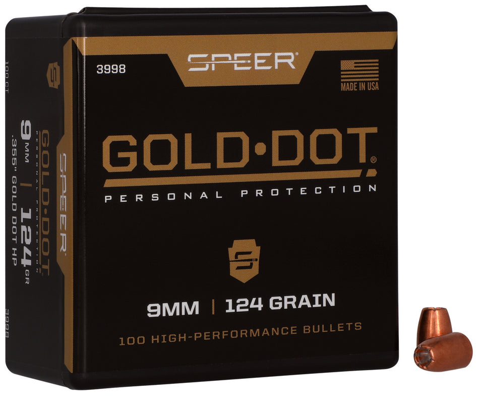 Speer 3998 Gold Dot Personal Protection 9mm 124gr Hollow Point 100 Per Box/5 Case