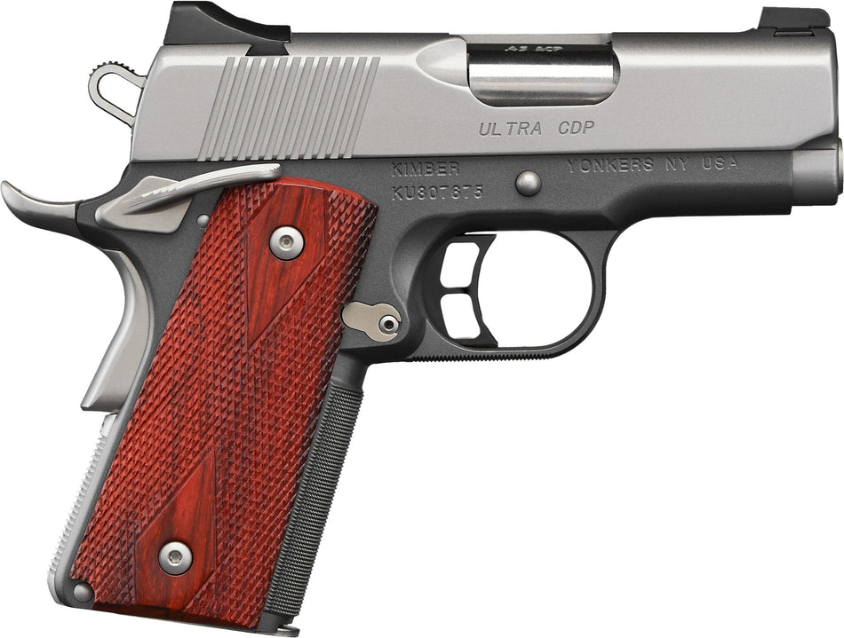 Kimber Mfg, Inc 3000245 CDP Ultra 45 ACP 7+1 3" Stainless Steel Barrel, Kimpro II Silver Stainless Steel Serrated Slide, Kimpro II Gray Aluminum Frame w/Beavertail, Rosewood Grip