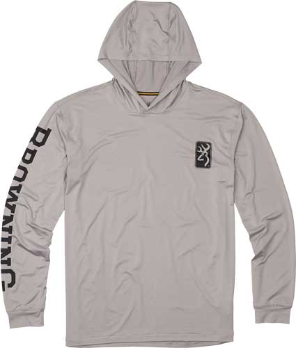 BROWNING HOODED L-SLEEVE TECH T-SHIRT LIGHT GRAY X-LARGE