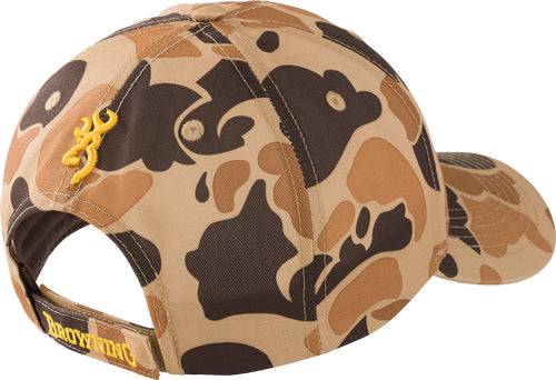 BROWNING RIMFIRE CAP BUCKMARK LOGO VINTAGE TAN CAMO VELCRO