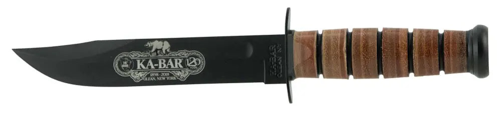 KA-BAR 120TH ANNIVERSARY 7 IN DP BLADE KNIFE STRAIGHT EDGE US ARMY  W/ BROWN LEATHER SHEATH BOXED