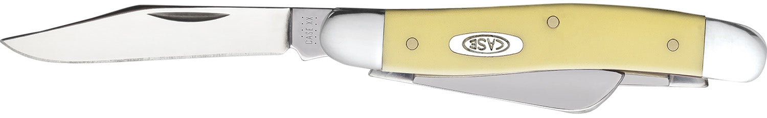 Case 00035 Stockman Medium 2.57"/1.88"/1.71" Folding Clip/Sheepsfoot/Spey Plain Tumble Polish Chrome Vanadium Steel Blade/Yellow Synthetic Handle