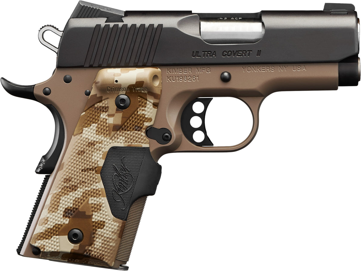 Kimber Mfg.,inc 3200167CA Ultra Covert II (CA) 45 ACP 7+1 3" Matte Black Steel Slide Dark Earth KimPro II Digital Camo w/ Kimber Logo Grip