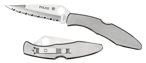 Spyderco C07S Police 4.13" Folding Spear Point Part Serrated VG-10 SS Blade Stainless Steel Handle Includes Pocket Clip