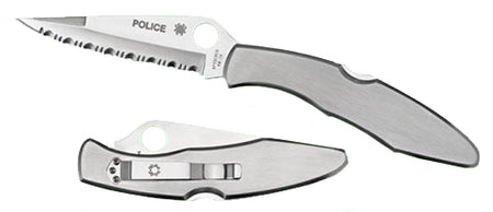 Spyderco C07S Police 4.13" Folding Spear Point Part Serrated VG-10 SS Blade Stainless Steel Handle Includes Pocket Clip