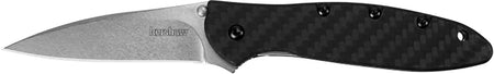 Kershaw 1660CF Leek 3" Folding Drop Point Plain Stonewashed CPM 154 SS Blade Black Carbon Fiber Handle Includes Pocket Clip