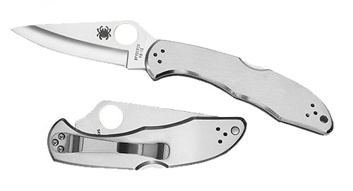 Spyderco C11P Delica 4 2.95" Folding Drop Point Plain VG-10 SS Blade/ Stainless Steel Handle Includes Pocket Clip