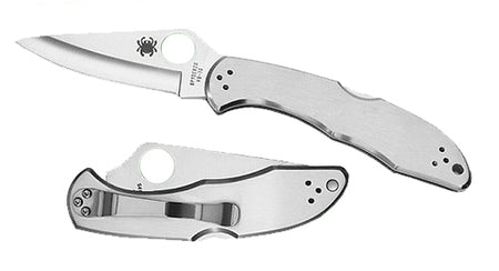Spyderco C11P Delica 4 2.95" Folding Drop Point Plain VG-10 SS Blade/ Stainless Steel Handle Includes Pocket Clip