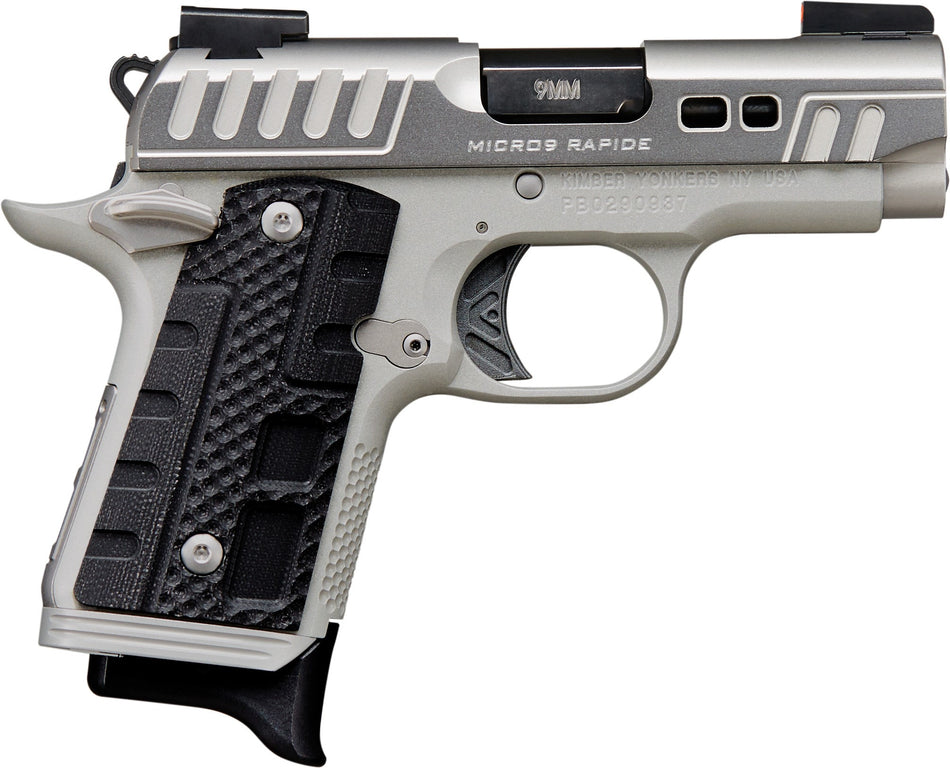 Kimber Mfg.,inc 3300223 Micro 9 Rapide Black Ice 9mm 7+1 3.15" Silver/Grey KimPro II Black G10 Grip