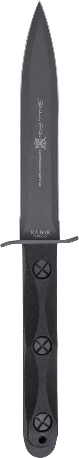 Ka-Bar EK44 Ek Model 4 6.63" Fixed Double Edge Spear Point Plain Stonewashed 1095 Cro-Van Blade, Black GRN Handle, Includes Sheath