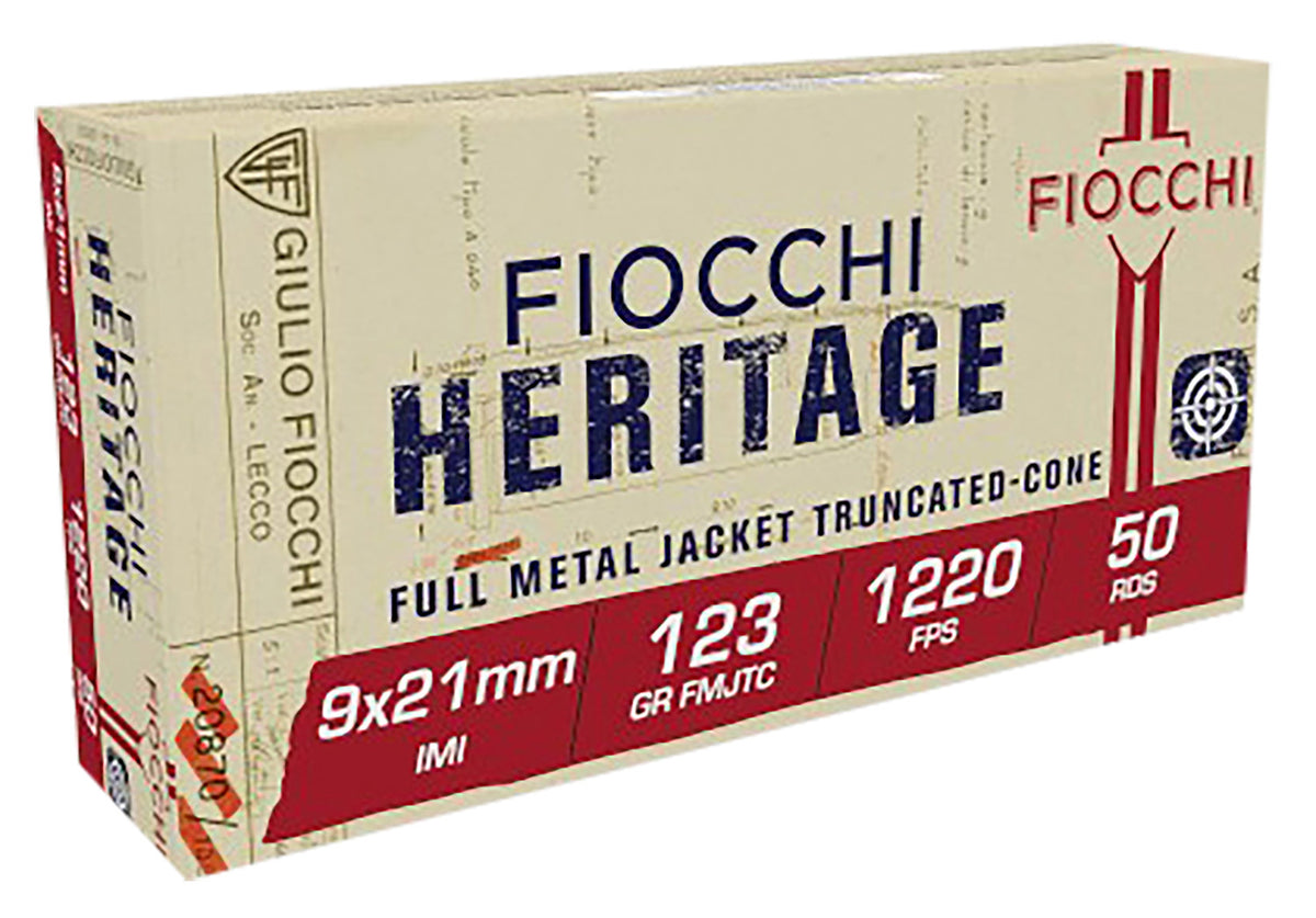 Fiocchi 9x21mm IMI Heritage 123gr FMJTC Ammo