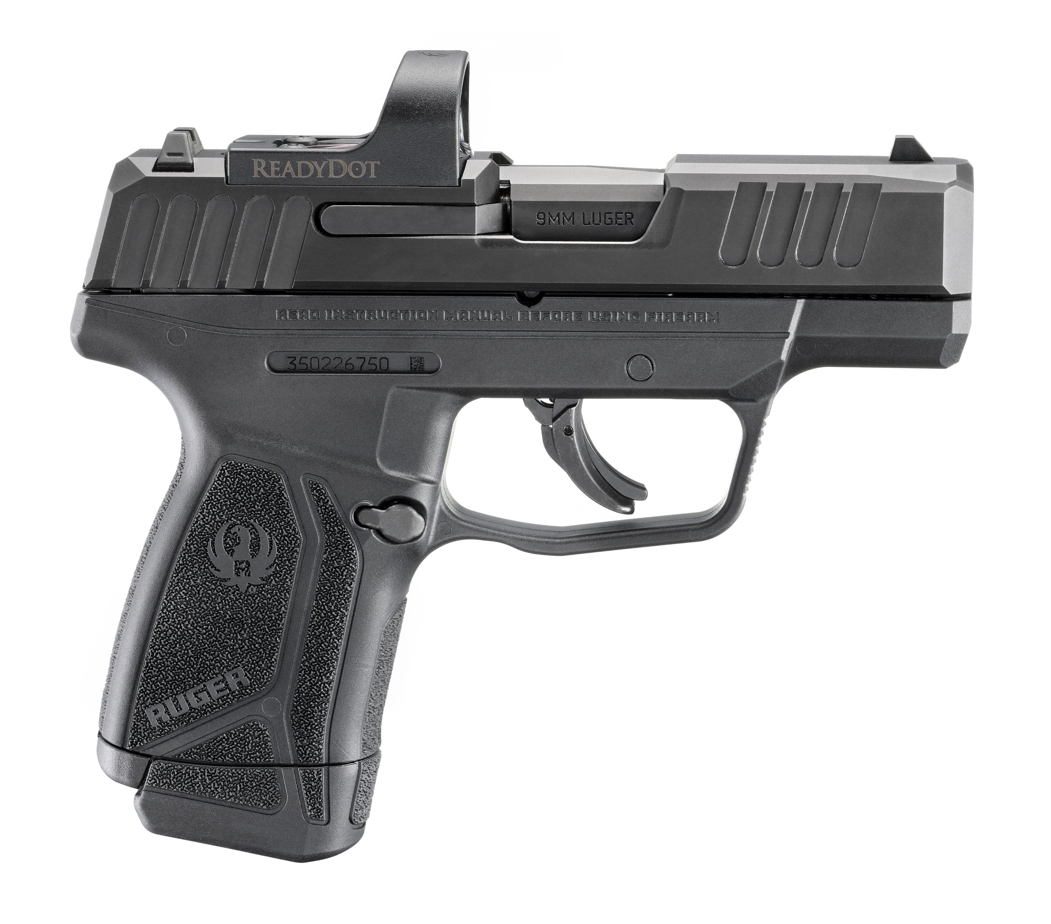 Ruger 3523 Max-9 w/Optic Compact 9mm Luger 12+1 3.20" Black Oxide Alloy Steel Barrel & Serrated w/Optic Slide, Black Polymer Frame, Textured Grip, Ruger ReadyDot Micro Reflex Sight, Shield RMSc/JPoint