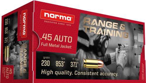 Norma .45 ACP Range and Training 230gr FMJ Ammo