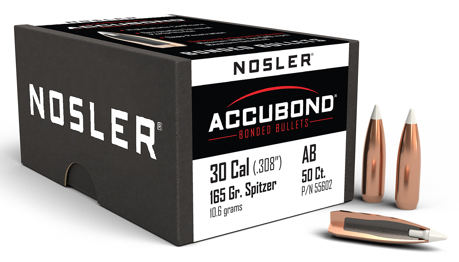 Nosler 55602 AccuBond 30Cal 165gr Spitzer Point 50/Box