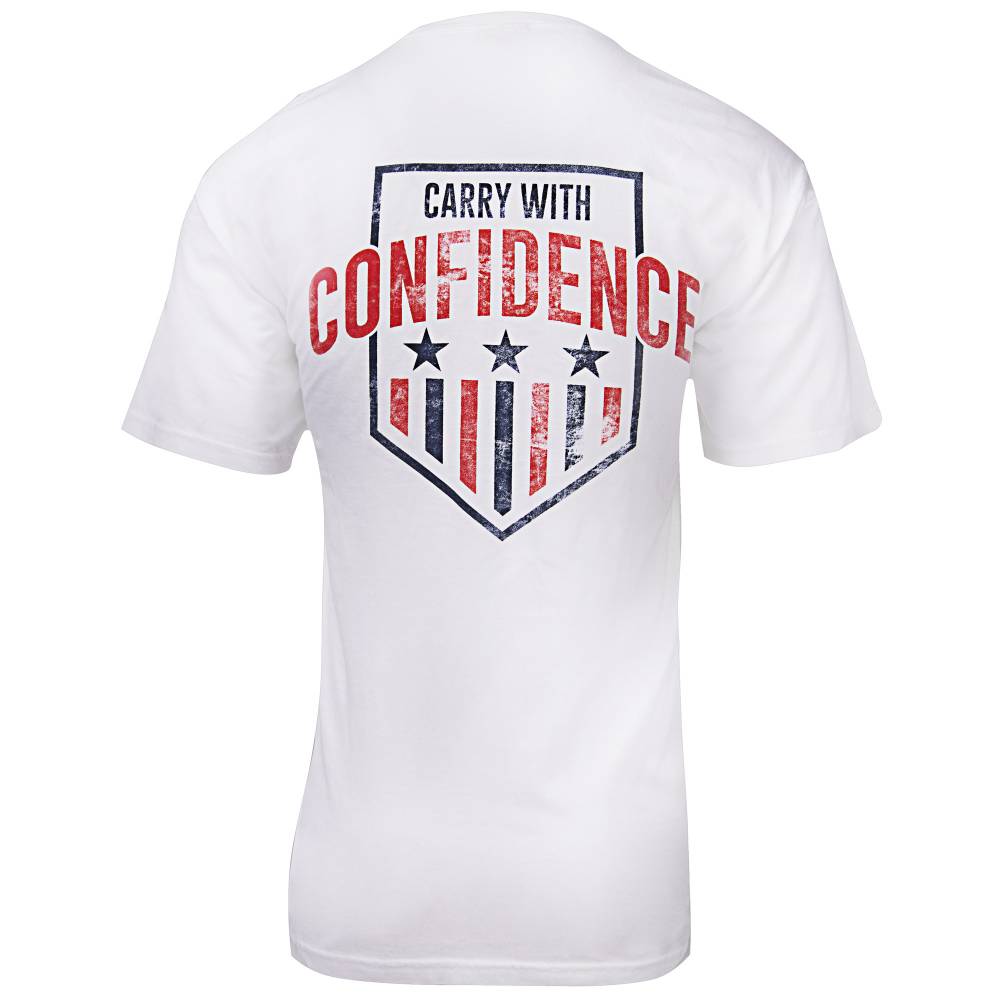 GLOCK CARRY WITH CONFIDENCE T SHIRT RED WHITE AND BLUE LARGE