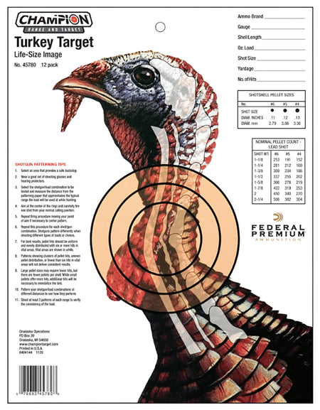 Champion Targets 45780 LifeSize Turkey Hanging Paper Target 14" x 18" Multi-Color 12 Pack