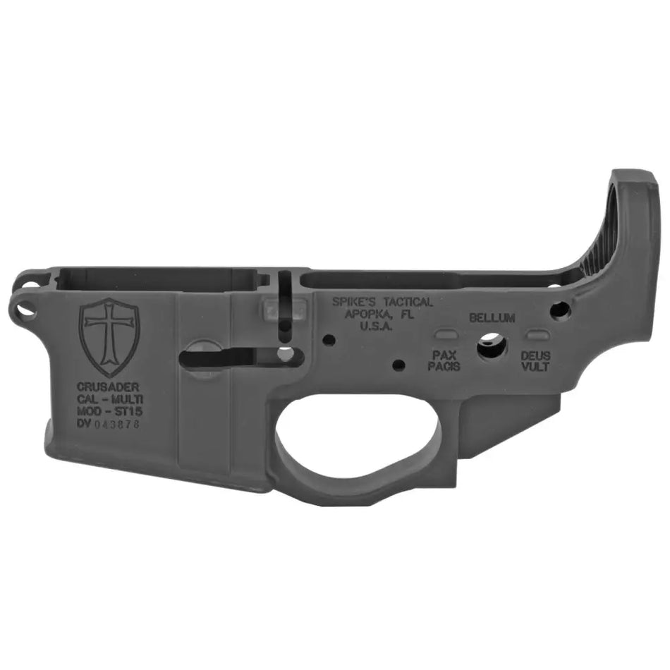 SPIKES TACTICAL STRIPPED LOWER RECEIVER MULTI CAL, CRUSADER LOGO