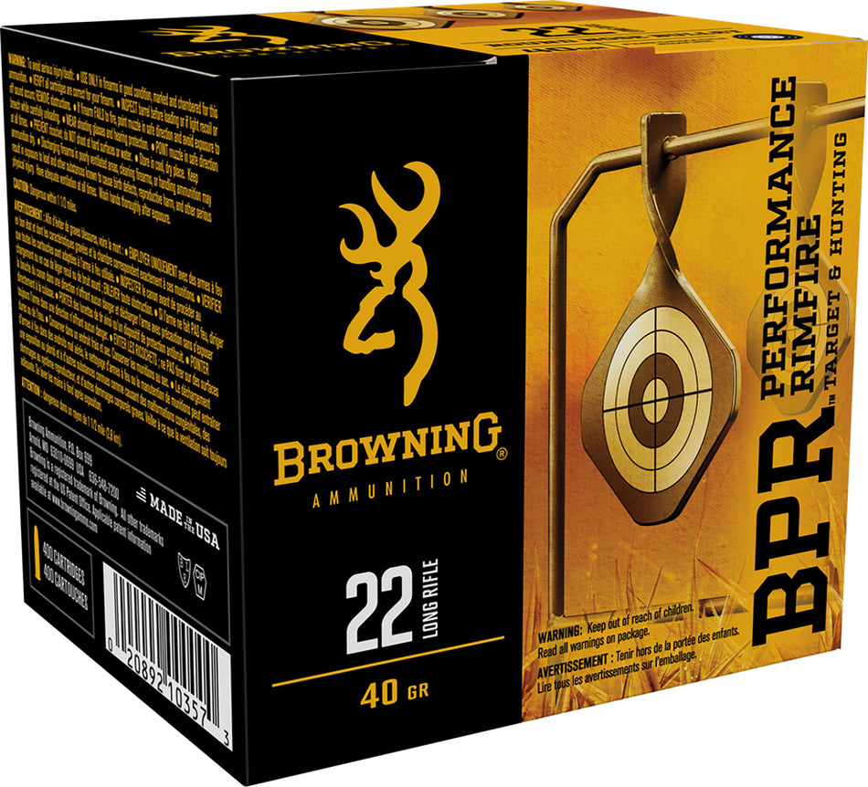 Browning B194122400 BPR Performance Rimfire Lead Round Nose 40 Grain .22 Long Rifle 1255 fps