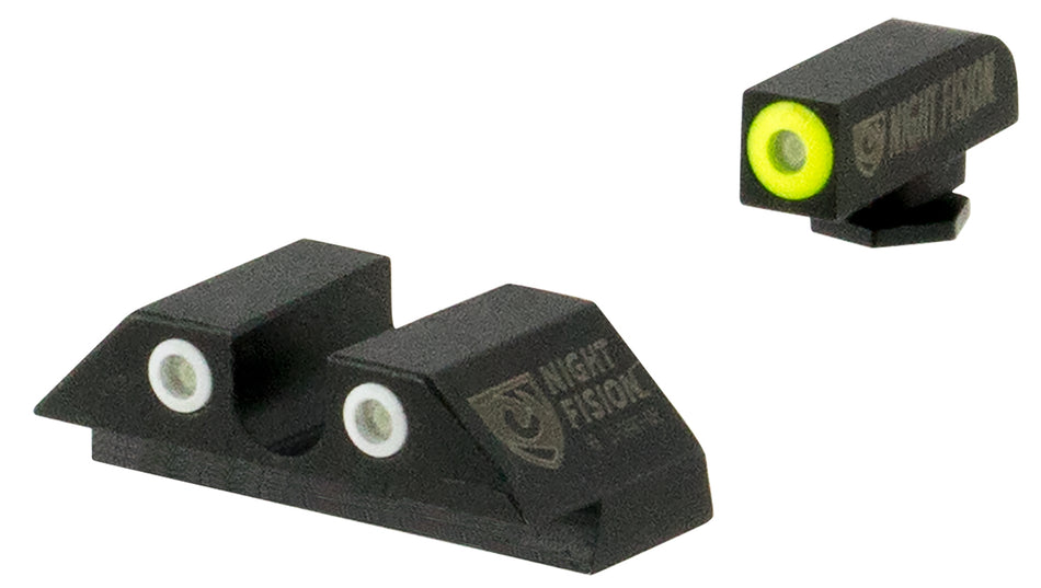 Night Fision GLK003007YGW Tritium Night Sights For Glock Green Tritium Yellow Outline Front Sight- Green Tritium White Outline Rear Sight Glock 42/43/43X