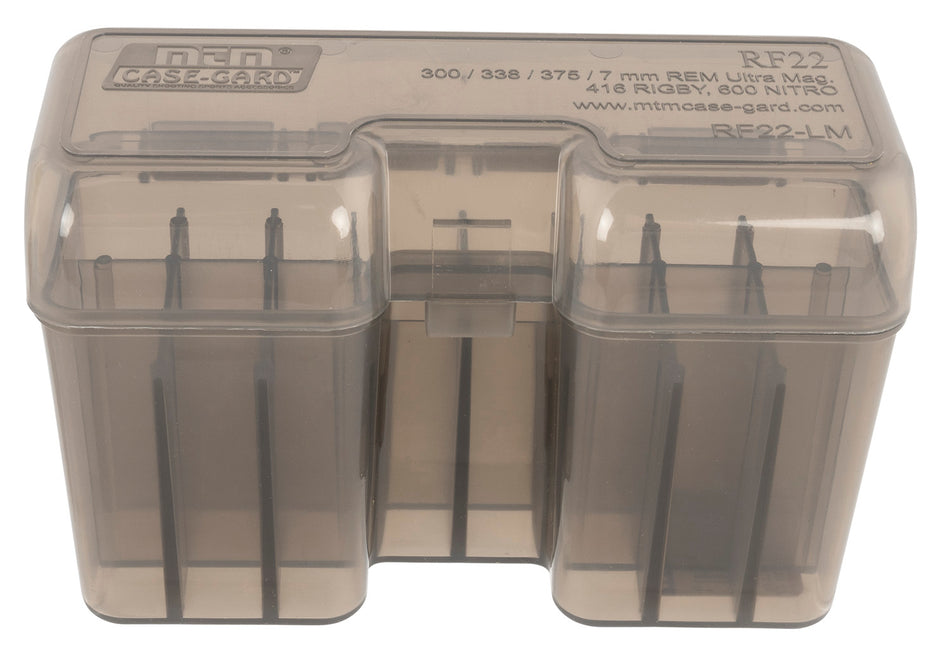 MTM Case-Gard RF22SM41 Ammo Box Flip-Top Multi Caliber Rifle Clear Smoke Polypropylene 22rd