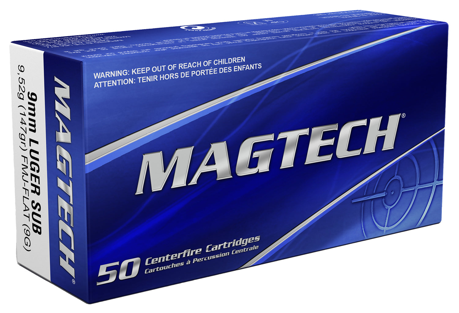 Magtech 9mm Luger 147gr FMJ Flat Subsonic Ammo